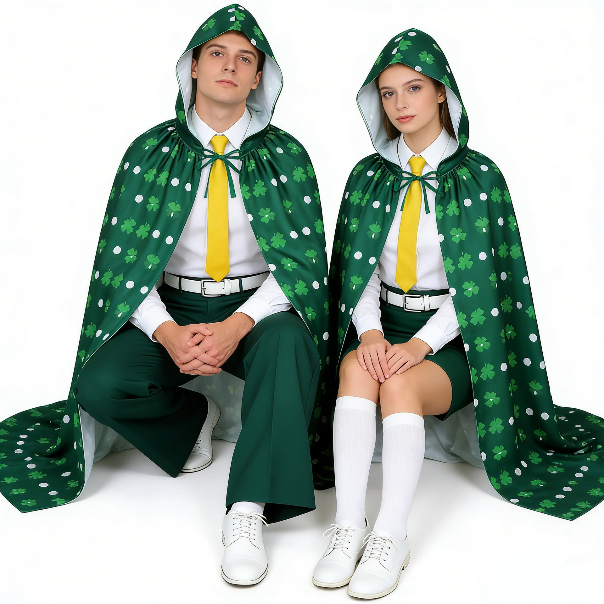 2026 New Arrival Unisex St. Patricks Day Hooded Cloak Shamrock Print Long Cape